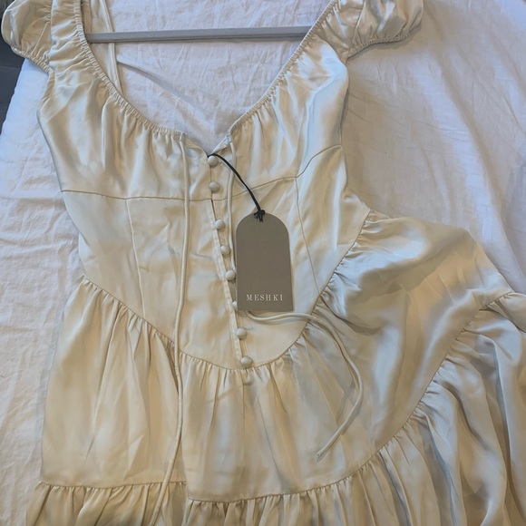 Meshki Havanna Mini Satin Dress in Sand size S. - Picture 6 of 6